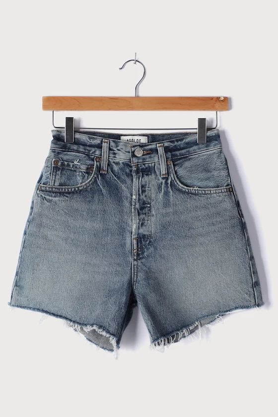Riley Medium Wash Distressed High Rise Cutoff Shorts | Lulus (US)