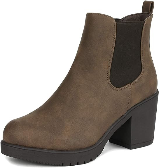 DREAM PAIRS Women's High Chunky Heel Chelsea Ankle Boots Slip On Elastic Fall Heeld Booties Shoes | Amazon (US)