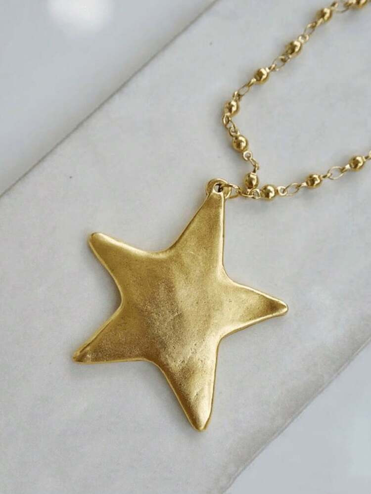 1PC Bohemian-Style Star Pendant Necklace, Delicate Textured Star-Shaped Chain Design, Women's Eve... | SHEIN