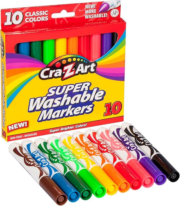 Cra-Z-Art Classic Super Washable Markers, Broad Tip, Assorted Barrel, Assorted Ink, Pack Of 10 Ma... | Amazon (US)