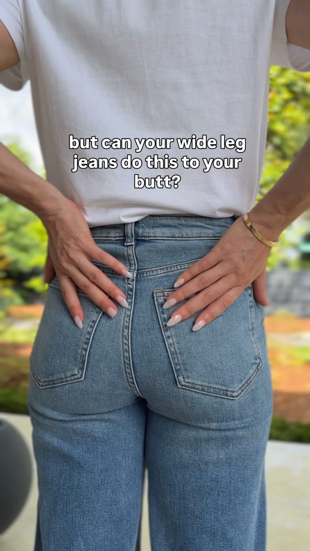 The jeans!!! it’s really hard to find a pair of wide leg jeans that still make your ass look great. I’m wearing my usual size in a long because I’m 5’10.  you will love these jeans if you like high waisted, jeans with a bit of a stretch, a wide leg, but still flattering that doesn’t flat in your butt and has a zipper instead of buttons. I’m wearing a medium in the Zara tea and the sandals run tts￼

#LTKootd #LTKTall #LTKOver40