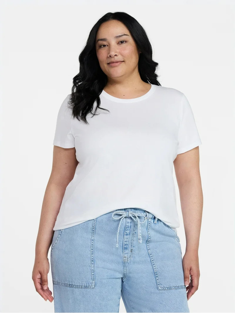 Time and Tru Women's 100% Cotton Crewneck Short Sleeve Tee, Sizes XS-XXXL | Walmart (US)