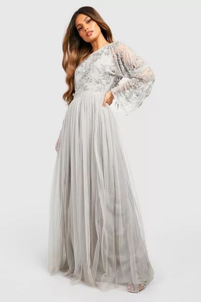 Bridesmaid Hand Embellished Long Sleeve Maxi Dress | Boohoo.com (US & CA)