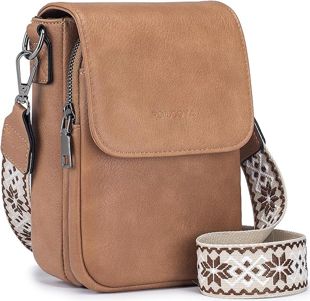 POIUGOYA Small Crossbody Bags for Women Trendy,Leather Triple Compartment Cell Phone Crossbody Wa... | Amazon (US)