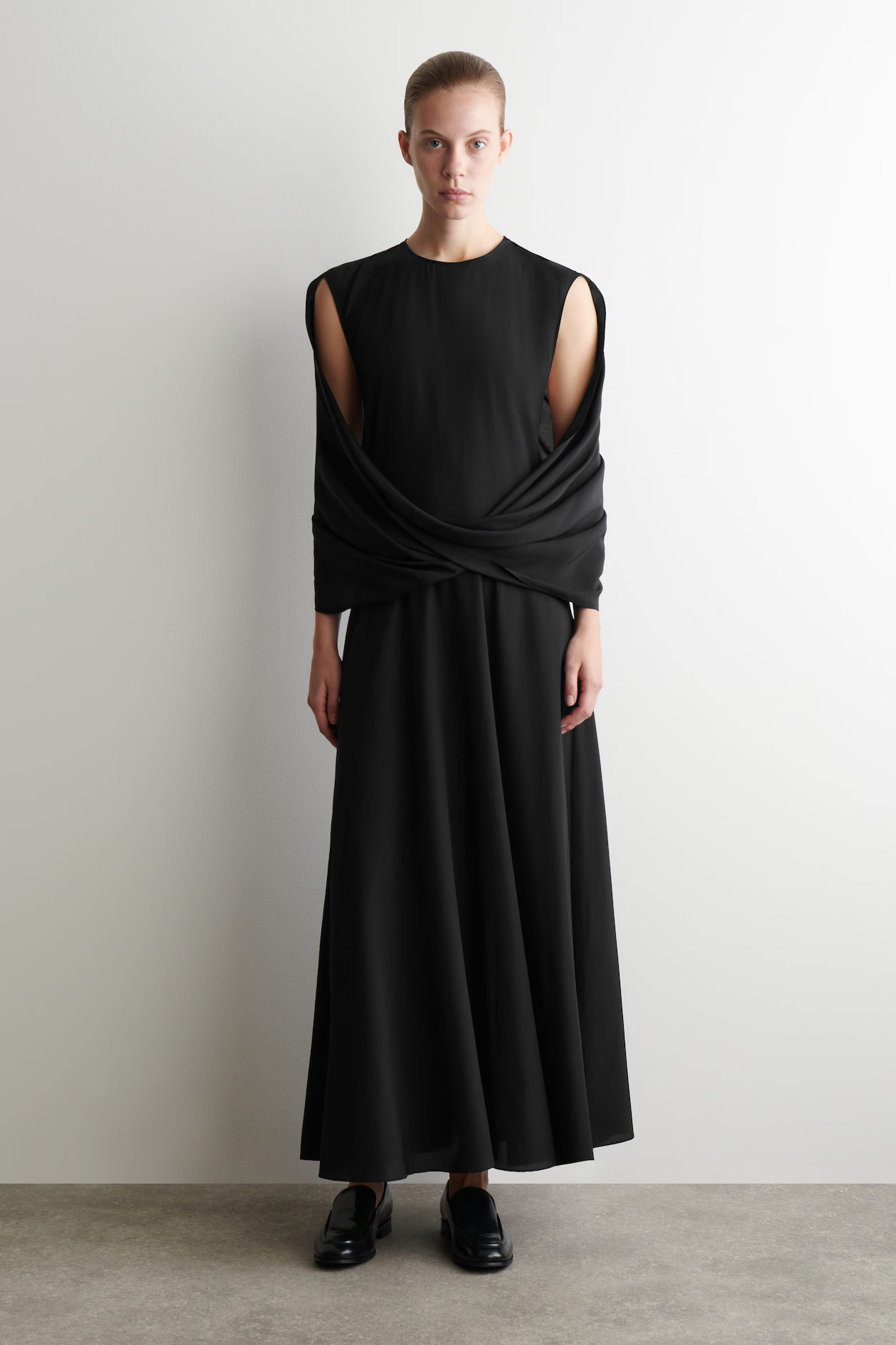 DRAPED SILK MAXI DRESS - CARBON | COS AU | COS (AU)
