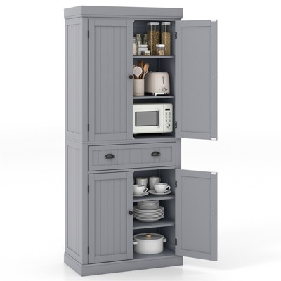 Costway Kitchen Cabinet Pantry Cupboard Freestanding with Shelves Grey | Target
