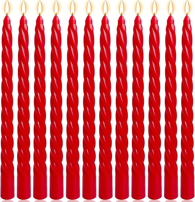 10 Inch Red Twisted Taper Candles Set for Christmas and Valentine's Day, 12 Pack Unscented Candle... | Amazon (US)