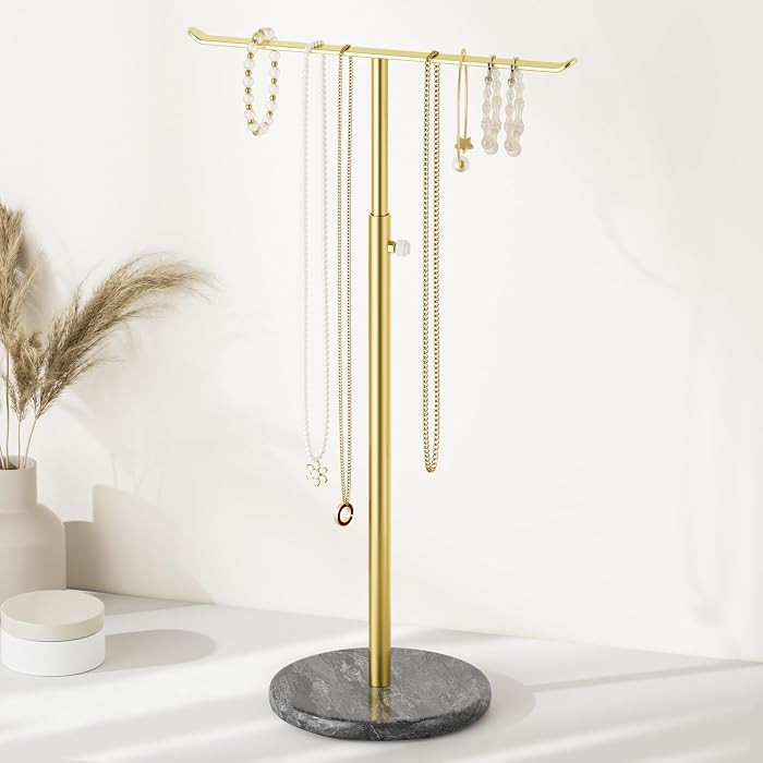 Gold Necklace Holder Jewelry Organizer Stand \u2013 Adjustable Height T\u2011Bar Jewelry Display ... | Amazon (US)