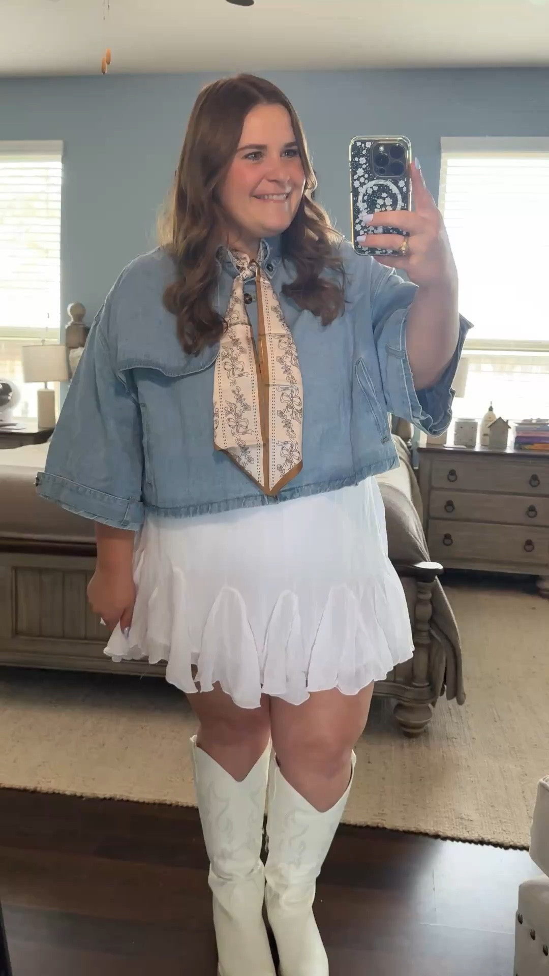 This outfit is perfect for a country concert, Nashville, or even the rodeo. I’m normally a size 16 and I’m wearing an xl in this denim Amazon top, an xxl in this white flowy Amazon skirt, an Amazon neck scarf and wide calf friendly boots from Amazon! All affordable but turned out super cute! 

#LTKPlusSize #LTKootd #LTKMidsize