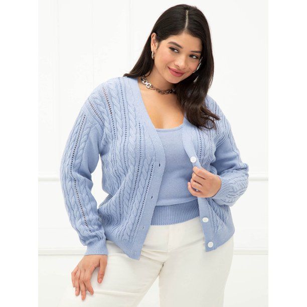 ELOQUII Elements Women's Plus Size Cardigan & Sweater Tank Twinset - Walmart.com | Walmart (US)