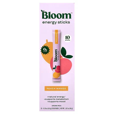 Bloom, Energy Sticks, Peach Mango , 10 Stick Packs, 0.16 oz (4.6 g) Each | iHerb