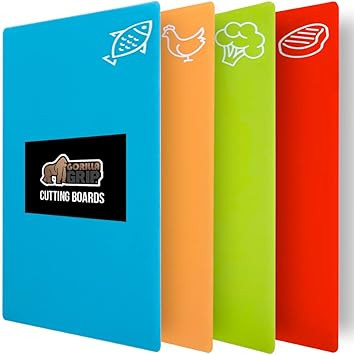 Gorilla Grip BPA-Free Flexible Cutting Boards Set of 4, Durable Plastic Mats with Food Icons, Dis... | Amazon (US)