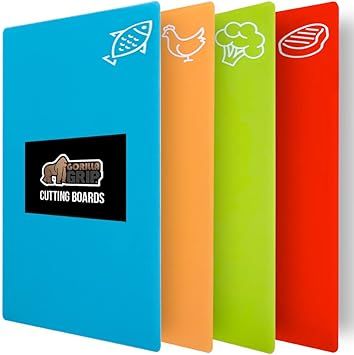Gorilla Grip BPA-Free Flexible Cutting Boards Set of 4, Durable Plastic Mats with Food Icons, Dis... | Amazon (US)