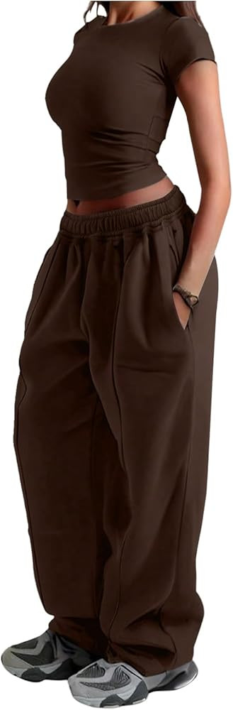 GORGLITTER Women's Wide Leg Joggers Sweatpants Baggy Y2k Elastic Waist Straight Leg Flared Loose ... | Amazon (US)