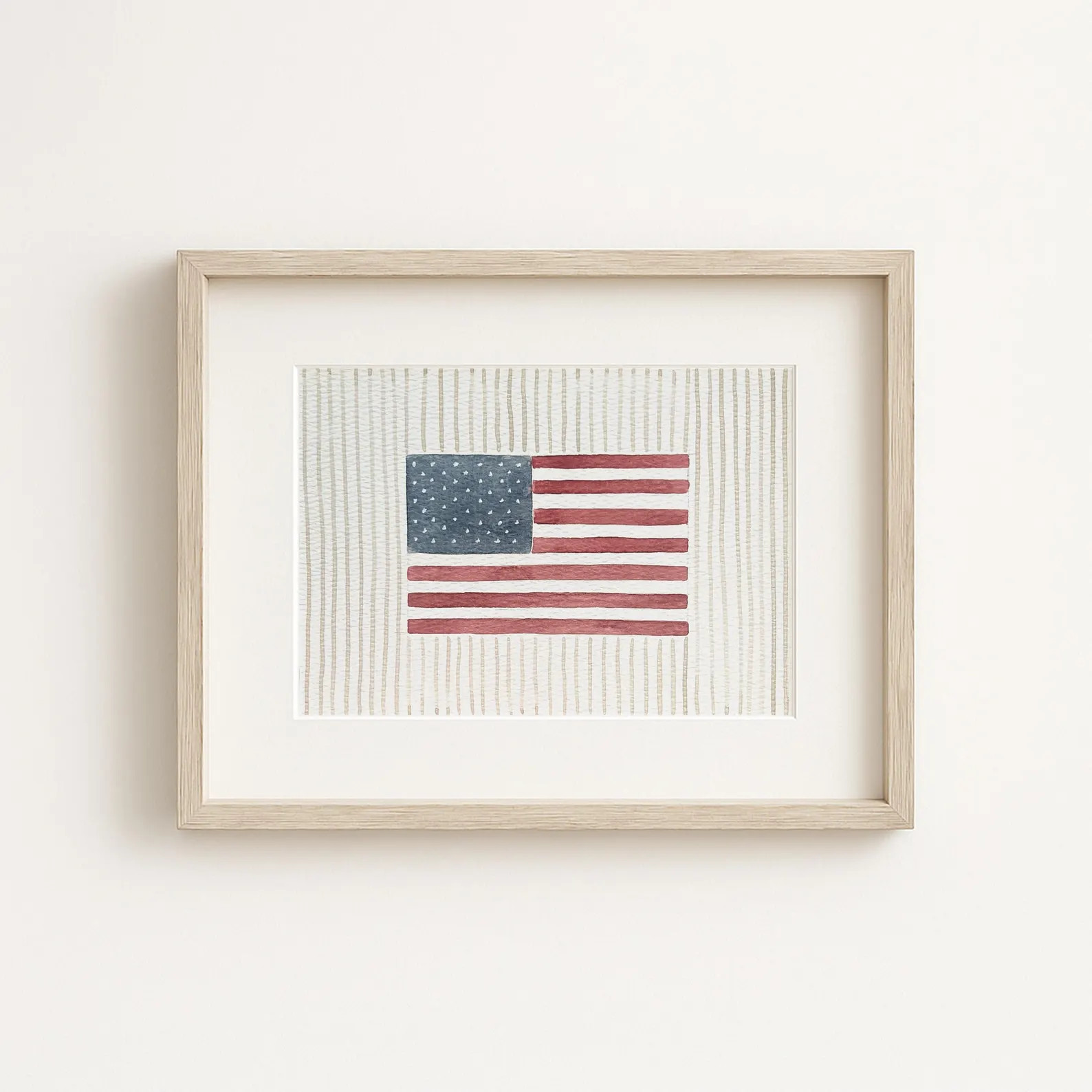 Watercolor American Flag Print | Neutral Stripe Background | Vintage Americana Wall Art | Farmhou... | Etsy (Global)