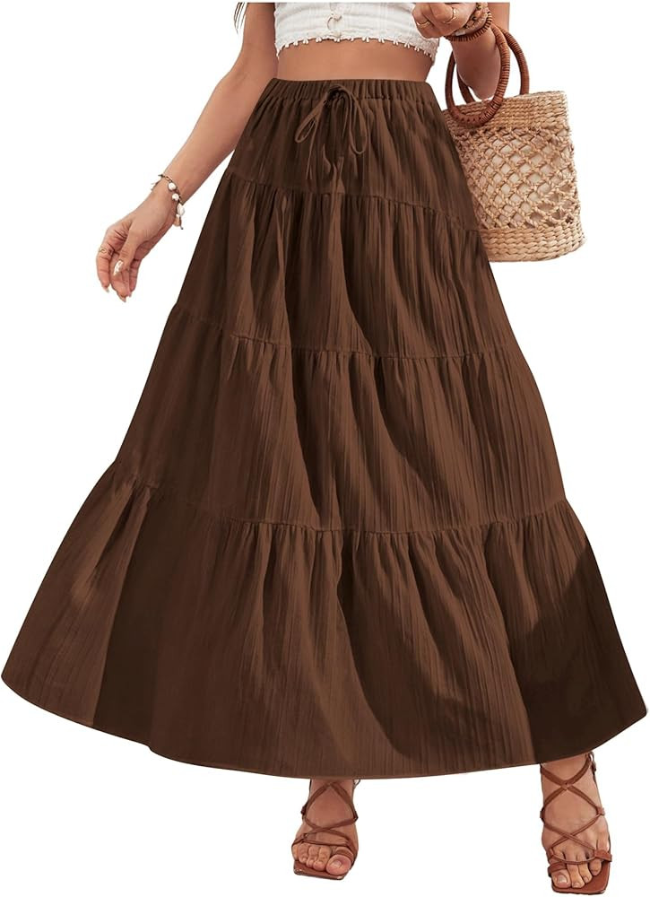 Verdusa Women's Flowy Flared Ruffle Boho Long Skirt Summer Maxi Skirt | Amazon (US)