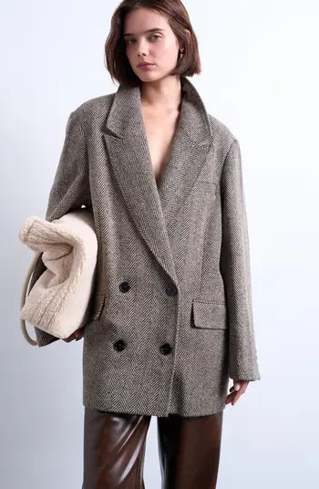 Topshop Oversize Herringbone Twill Double Breasted Blazer | Nordstrom | Nordstrom