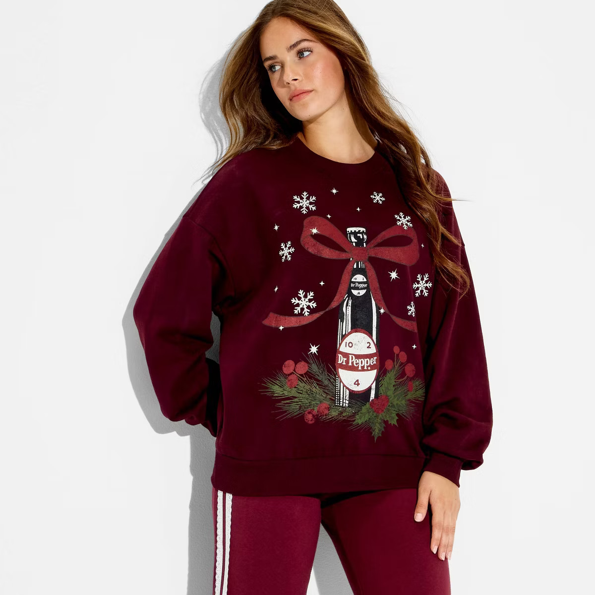Women's Dr Pepper Bow Fleece Graphic Sweatshirt - Burgundy | Target