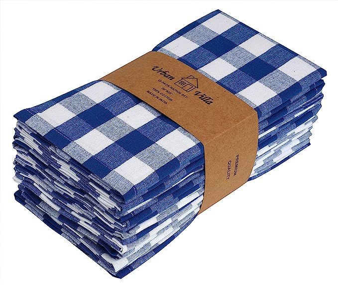 Urban Villa Dinner Napkins Buffalo Checks Plaid Cloth Napkins Set of 12 Blue/White Color Checks 1... | Amazon (US)