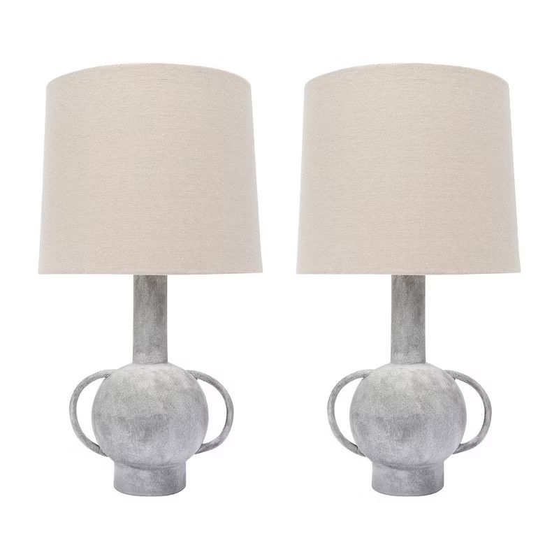 (Set of 2) Terracotta Table Lamps with Linen Shade Gray - 3R Studios | Target
