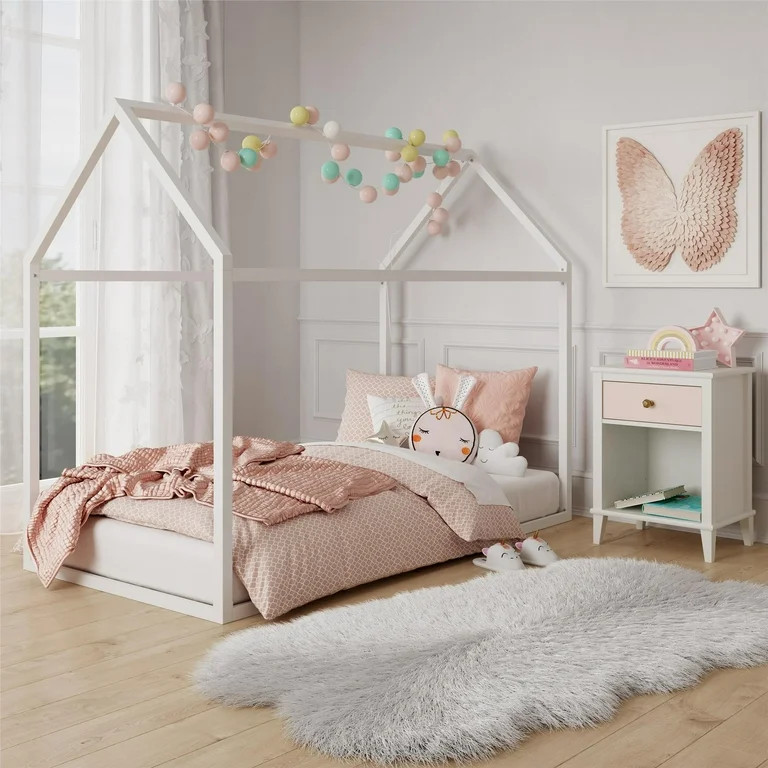 Max & Finn Skyler Metal Montessori House Bed, Twin, Off White | Walmart (US)
