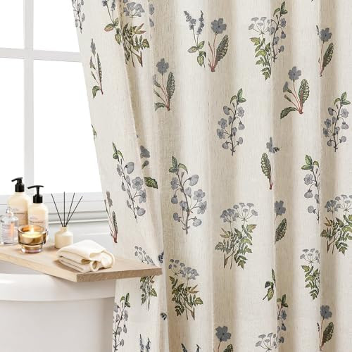 Colorful Star Farmhouse Grey Floral Linen Shower Curtain, 72" W x 84" L | Vintage Boho Shower Cur... | Amazon (US)