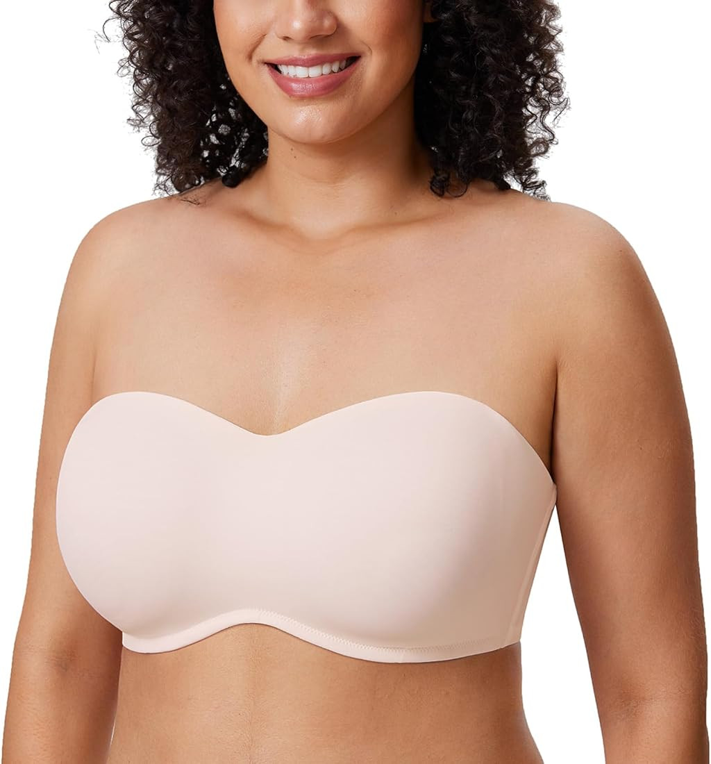 DELIMIRA Women's Jacquard Bandeau Underwire Minimizer Strapless Bra for Large Bust | Amazon (US)