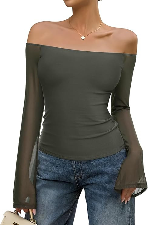 REORIA Off The Shoulder Tops for Women Tube Double Lined Mesh Going Out Shirts 2025 Fall Fashion ... | Amazon (US)