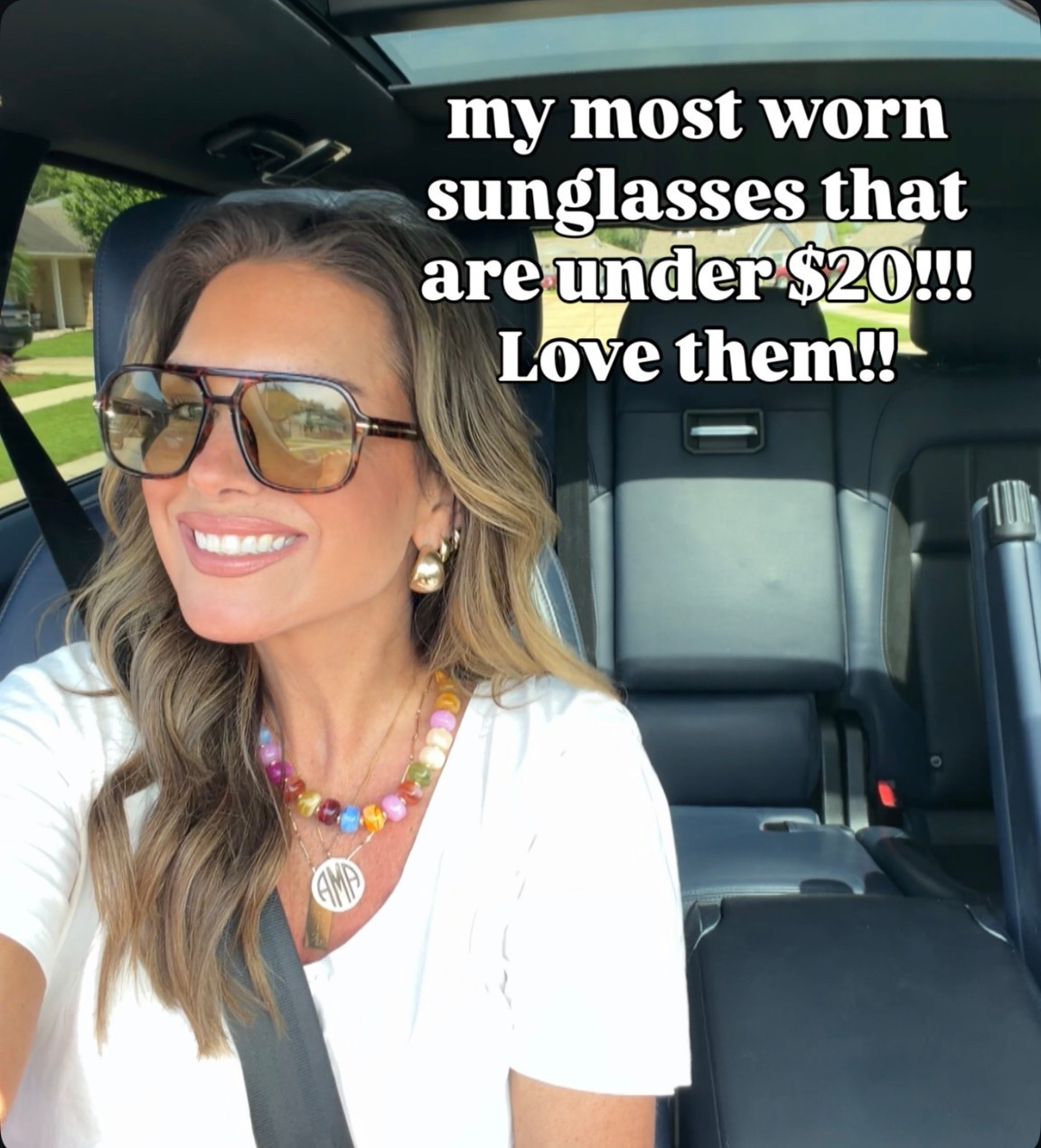 Wear these Amazon sunglasses a LOT!!
They are cute, trendy, and fit the face well. 