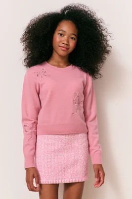 Girls Zolee Cashmere Bow Pullover QUARTZ / XXS | LoveShackFancy