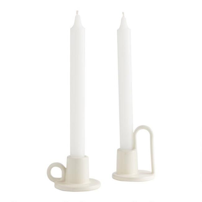 White Ceramic Taper Candle Holder With Handle | World Market