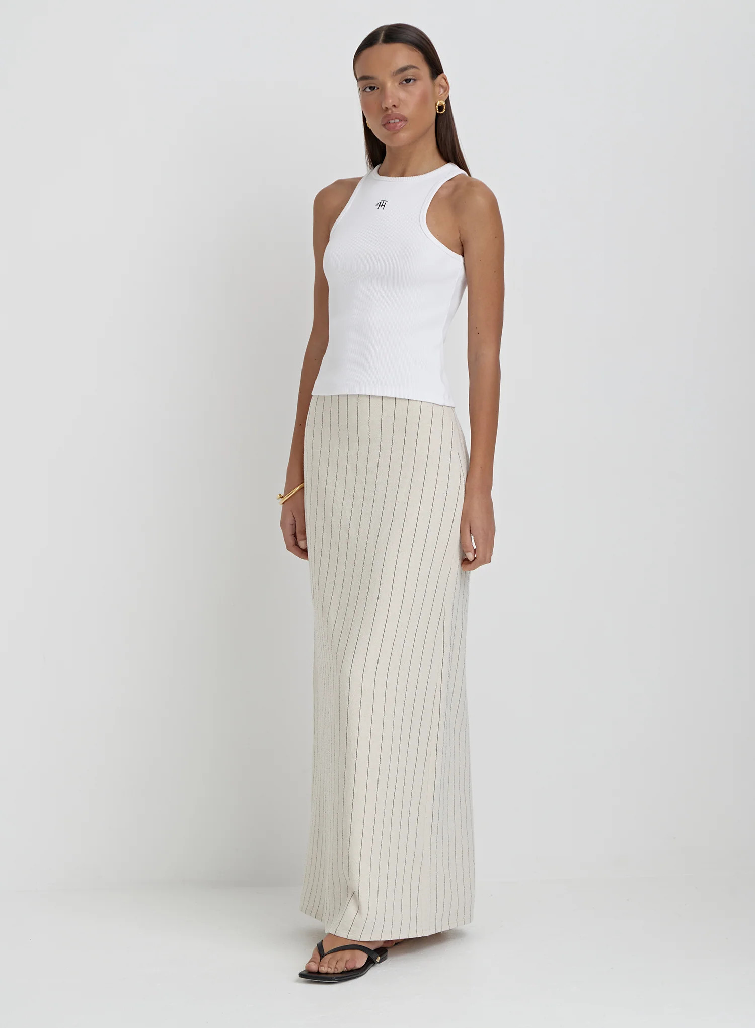 Beige Striped Linen Maxi Skirt- Alai | 4th & Reckless