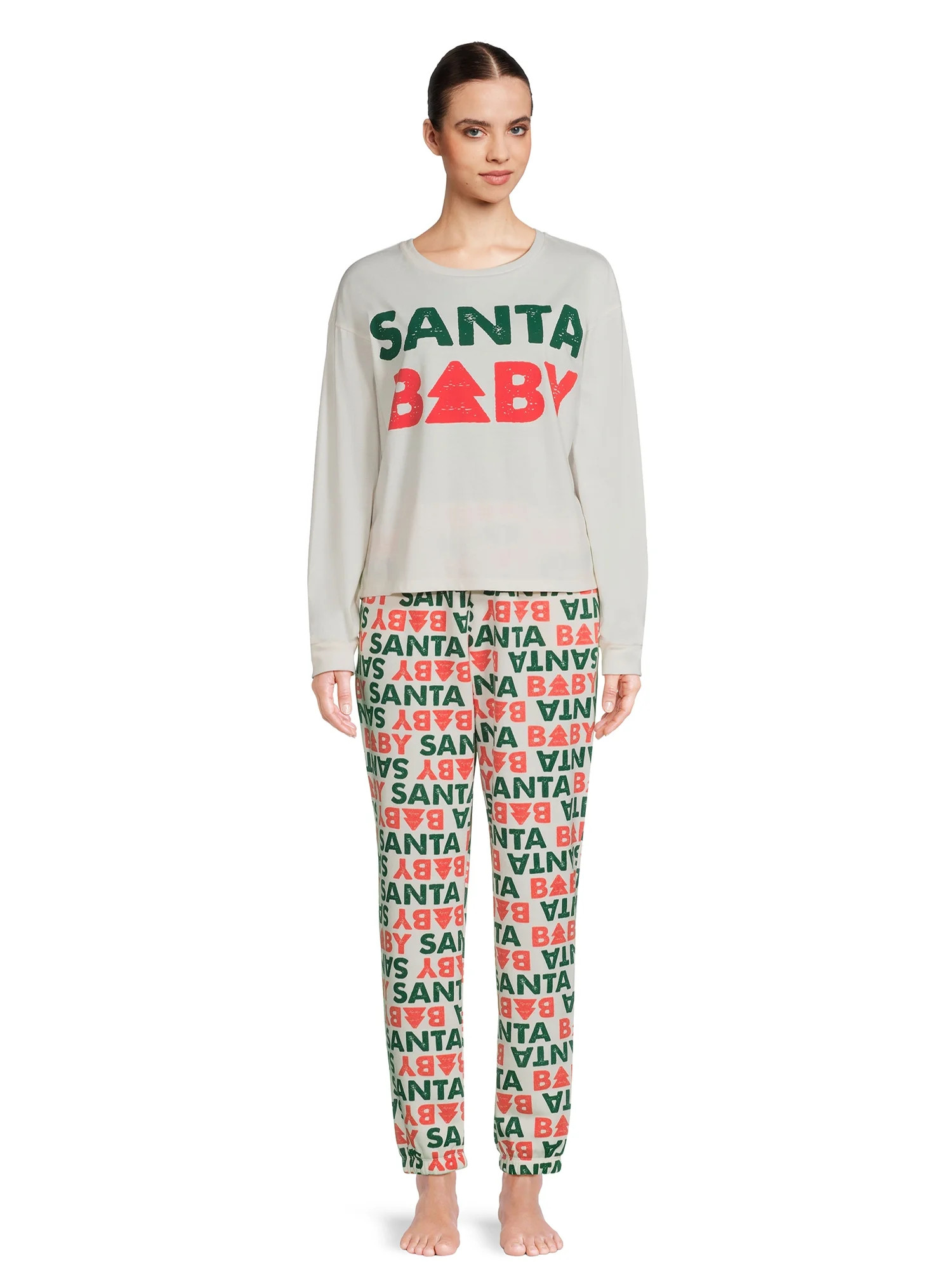 Grayson Social Juniors Santa Baby Long Sleeve Tee and Jogger Sleep Set, 2-Piece | Walmart (US)