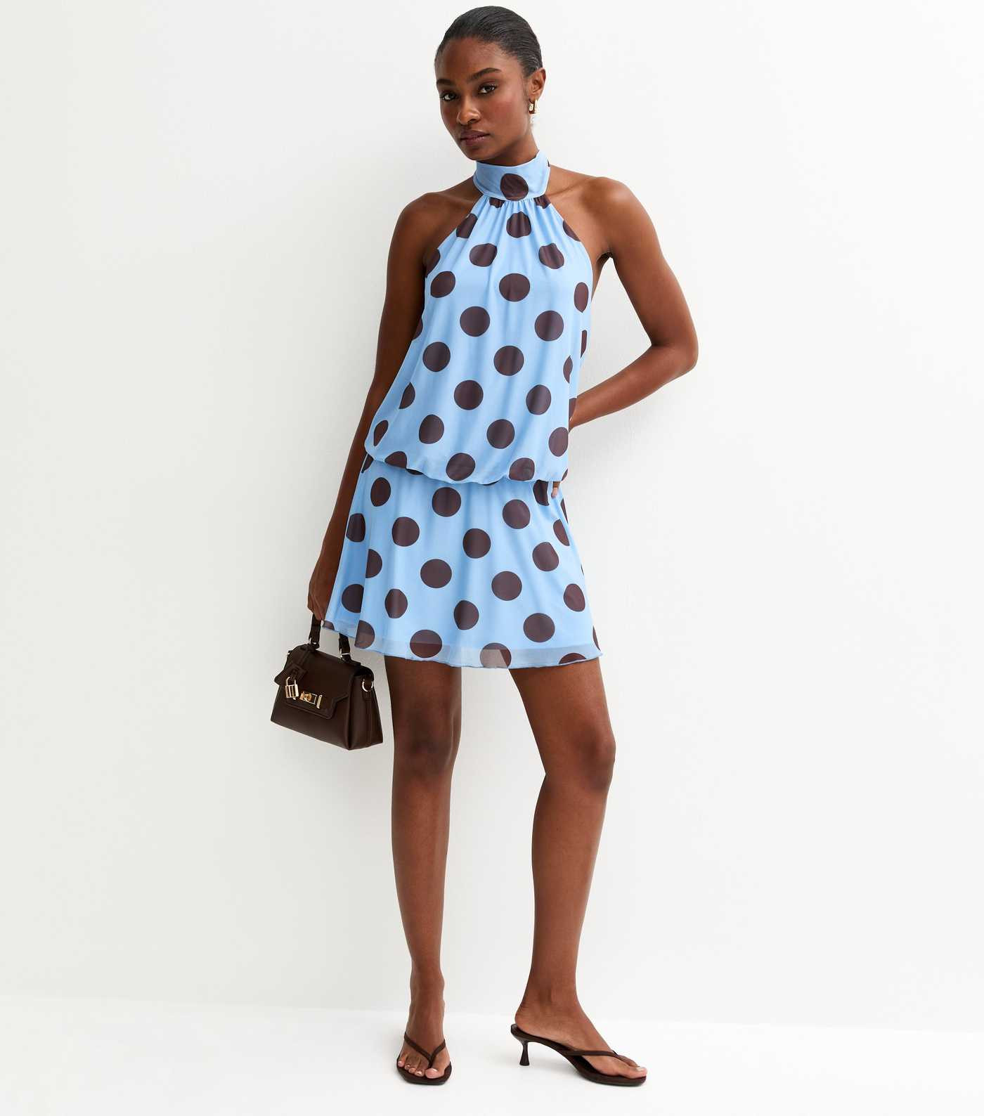 Blue Polka Dot Halter Neck Scarf Mini Dress | New Look | New Look (UK)