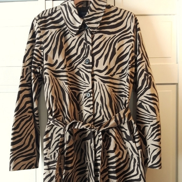 Chaps Zebra Print Trench Coat - Black and Tan | Poshmark