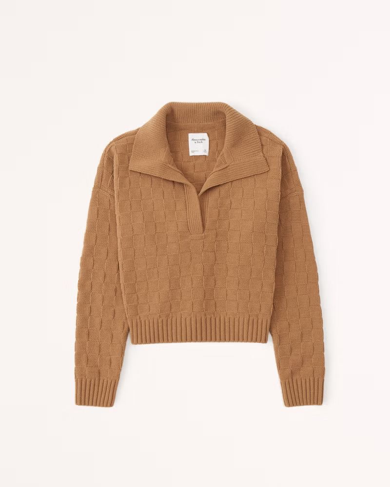 Women's Checkerboard Stitch Notch-Neck Sweater | Women's | Abercrombie.com | Abercrombie & Fitch (US)