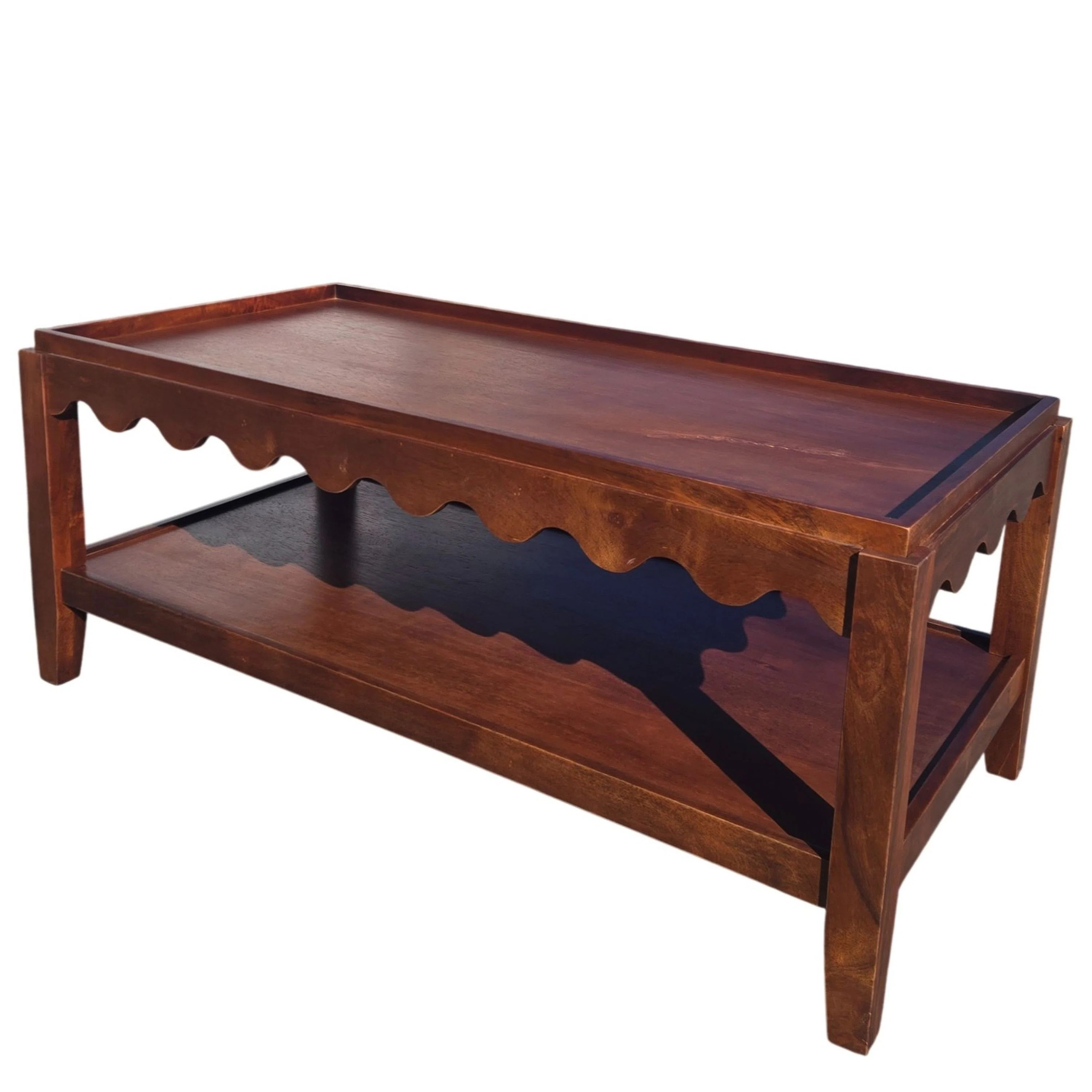 Elegant Beige 48" Coffee Table with Scalloped Edge and Two-Tier Storage | Wayfair North America