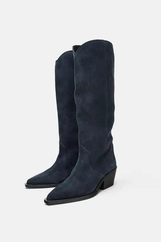 Cowboy-style boots in suede leather. Topstitching detail on the upper. Easy to pull on. Medium bl... | Zara US