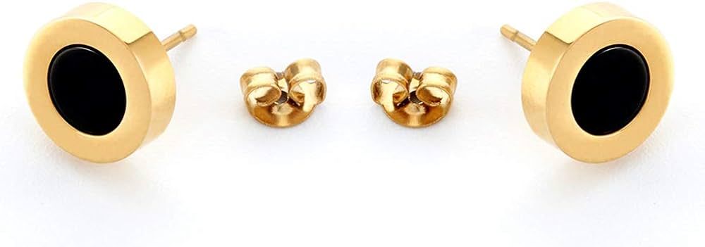 Gold Stud Earrings for Women Dainty Black Round Sleeper Earrings Hypoallergenic Stainless Steel F... | Amazon (US)