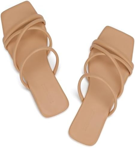Women's Flat Sandals Strappy Square Open Toe Slide Sandals Dressy Comfortable Wide Feet Friendly | Amazon (US)