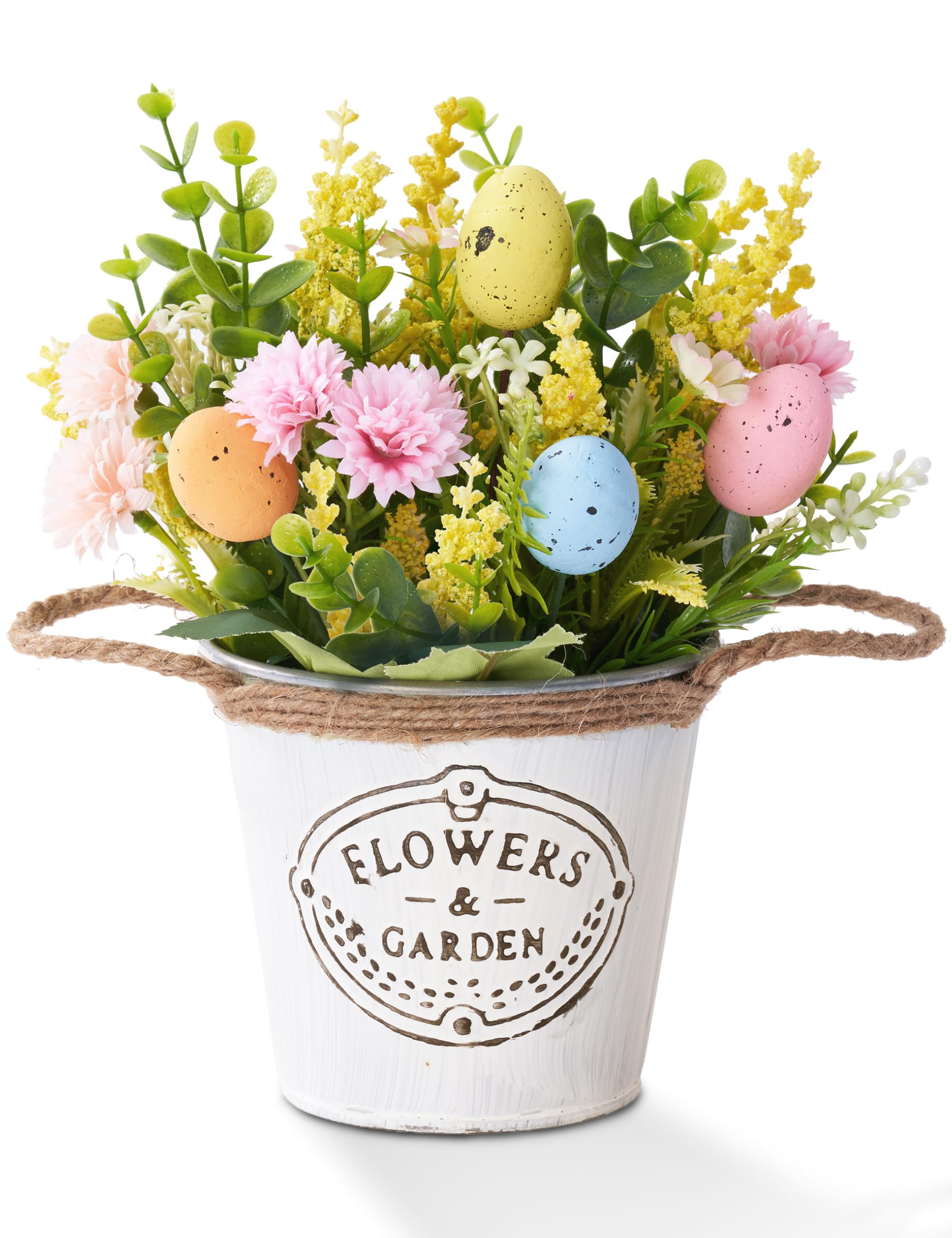 Easter Table Decorations, Centerpieces for Tables with Egg Artificial Flowers, Vintage Metal Pot,... | Amazon (US)