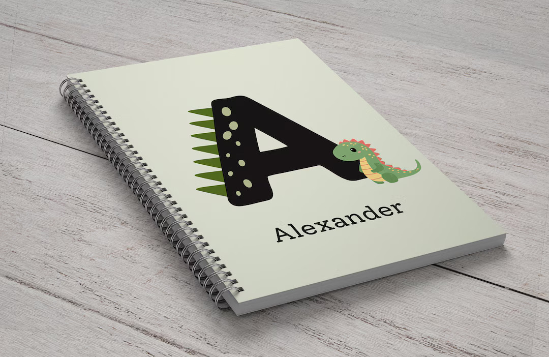 Whimsical Wonderland: Personalised Dinosaur Initial and Name Spiral Notebook for Your Child - Cus... | Etsy (US)