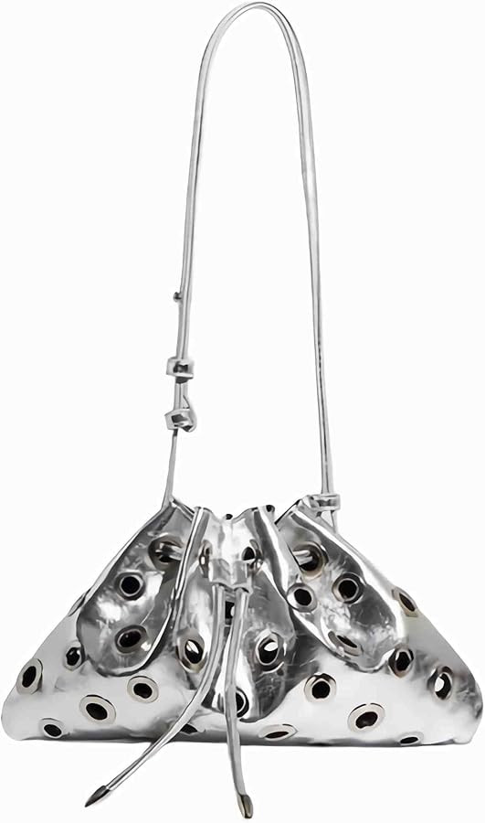 silver y2k purse for women, cool sparkly bucket purse, cute aesthetic fashion bag, small silver c... | Amazon (US)