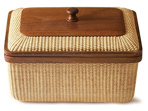 Teng Jin Rectangular with Lid Handmade Nantucket basket Cane staves finely-woven home-storage-baskets-and-containers Arts,Decorative Storage Baskets for Shelves | Amazon (US)
