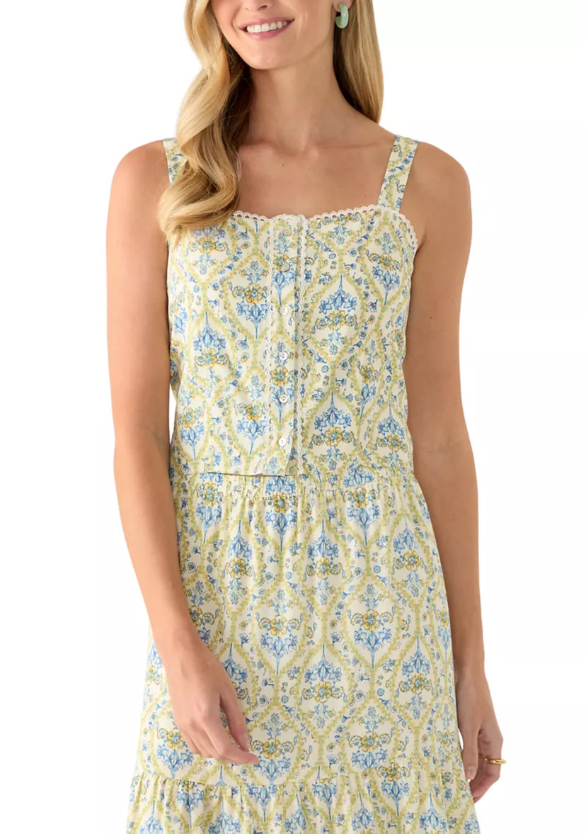 Women's Paisley Sleeveless Embroidered Edge Top | Belk