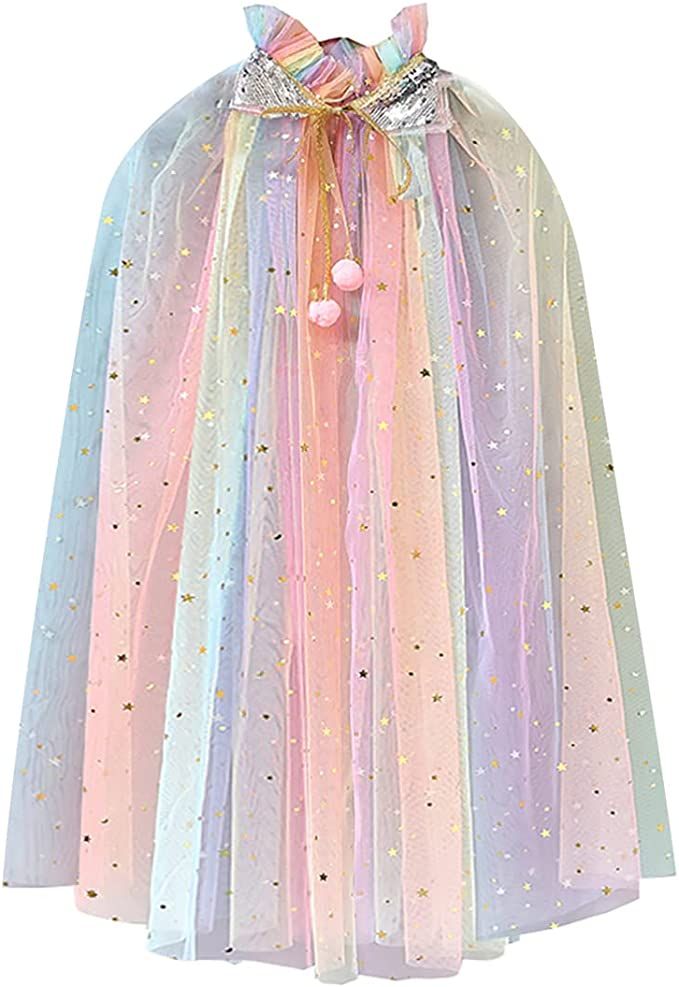 FKKFYY Rainbow Cape Cloak for Girl Princess | Amazon (US)