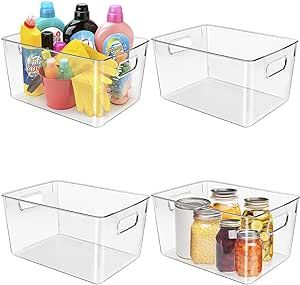 DILLLO Clear Plastic Storage Bins, Home Kitchen Organization or Pantry Storage, Cabinet Organizer, F | Amazon (US)