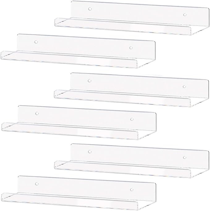 Weiai Clear Acrylic Shelf 15" Invisible Floating Wall Ledge Bookshelf, Kids Book Display Shelves ... | Amazon (US)