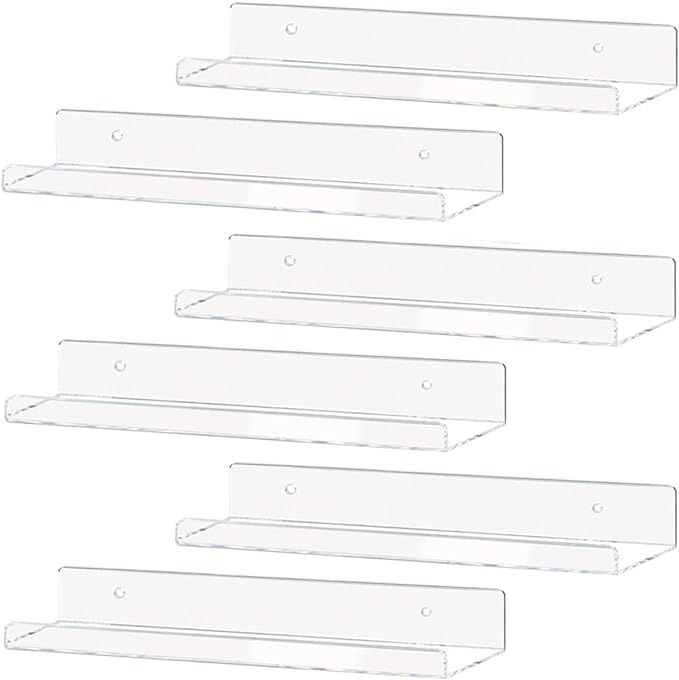 Weiai Clear Acrylic Shelf 15" Invisible Floating Wall Ledge Bookshelf, Kids Book Display Shelves ... | Amazon (US)