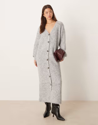 YAS button front oversized knit maxi dress in light heather gray | ASOS (Global)
